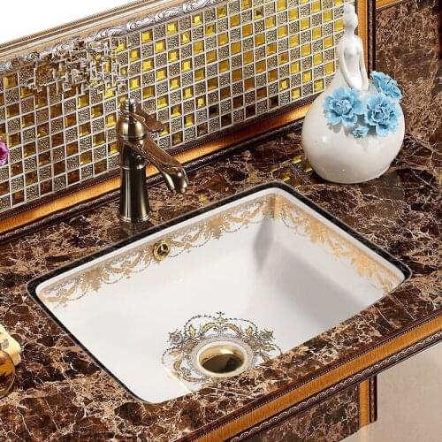 Rectangular Art wash basin Ceramic art countertop Lavabo handmade undercounter With Overflow Ceramic wash basin Bathroom Sink