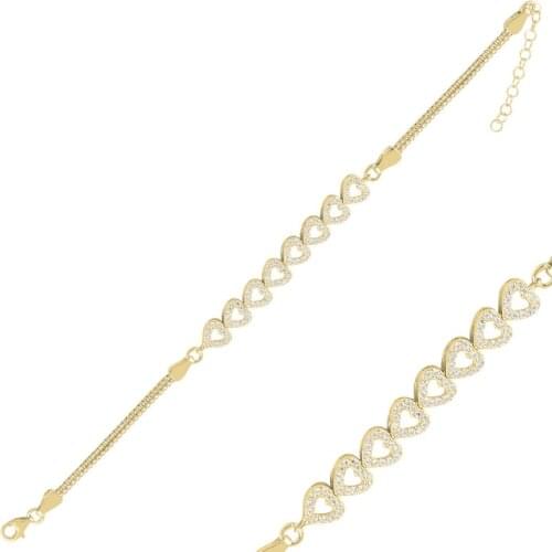 Silver 925 Sterling Heart Zircon Stone Cube Chain