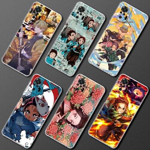 Silicone Cover For Xiaomi Redmi Note 10 9 Pro 9S 8 9C 7 8T 10S 9A 7A 8A K40 K20 Shockproof Soft Phone Case Anime Demon Slayer