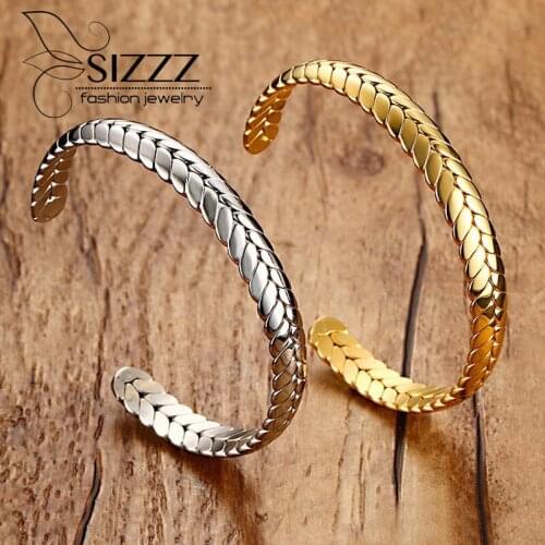 SIZZZ Valentines Day gift fashion 8mm Tiny Wheat Cuff Stainless Steel Bangles for women/men