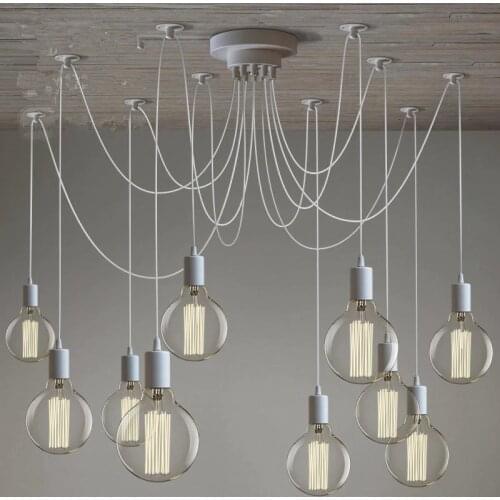 LOFT modern White Lustre chandeliers 6-10 arms Retro Adjustable Edison Bulb DIY E27 Art Spider Lamp luminaire Fixture