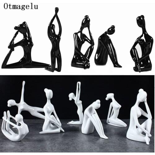 Abstract Art Resin Yoga Poses Figurine Porcelain Black White 12 Styles Yoga Lady Figure Statue Yoga Studio Home Decor Ornament