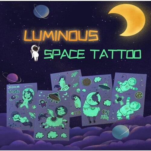 Rocooart Space Man Tattoo for Children Glowing Dark Taty Waterproof Fake Tatoo Luminous Tattoo Stickers Body Art Cartoon Tatto