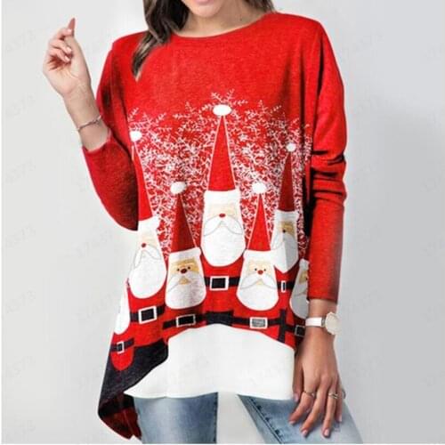 Christmas Printing Fake Two-piece Round Neck Long Sleeve T-shirt Female Tops