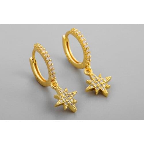 925 Sterling Silver Star Hoop Earring for Women Pave Cubic Zircon Gold Jewelry Gifts