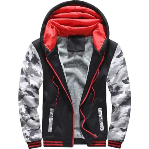Winter Hooded Mens Camouflage Mens Korean Sports Plus Velvet Thickening Sport Men Clothes Fitness Wear Plus Size Jackets