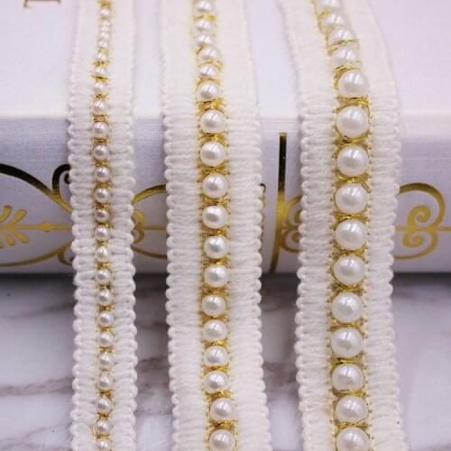 1yards/Lot White Cotton Pearl Beaded Embroidered African Lace Fabric Lace Ribbon Lace Trim Handmade Sewing Supplies Decoration
