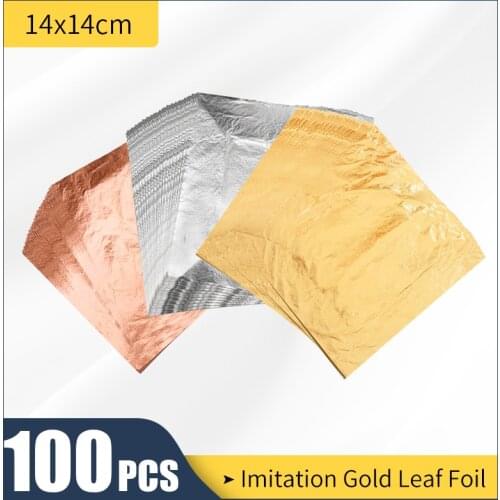100pcs 3 Colors Imitation Gold Leaf Paper Gold Foil Sheets Gilding Copper Aluminum Leaf for Arts Crafts Gilded Home Decoration