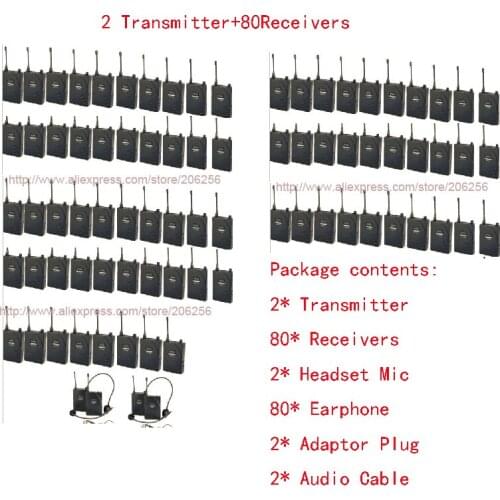 2 Transmitter+80Receivers Takstar UHF-938/ UHF 938 UHF frequency Wireless Tour Guide System 50m Operating Range for Tour guiding