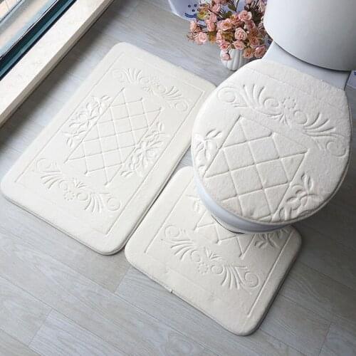 3 Pcs/set Flannel Embossed Bathroom Carpet Toilet Seat Cover Mat Buth Rug Set Bathroom Floor Mat Rug Bathroom Accessories 5