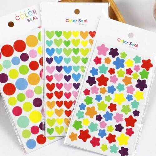 6sheets/bag Star Heart Circular Stickers Set Stationary Stickers Label Sticker Scrapbooking Sticker Paper Stationery Sticker