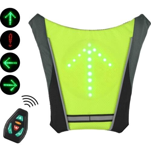 Wireless Cycling Vest With Safety Turn Signal Remote Control Reflective Warning Vest Backpack for Cycling Running Walking