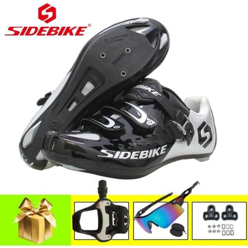 SIDEBIKE Road Cycling Shoes Add Bike Pedals Set Sapatilha Ciclismo Self-Locking Bike Bicycle Ultralight Athletic Racing Sneaker