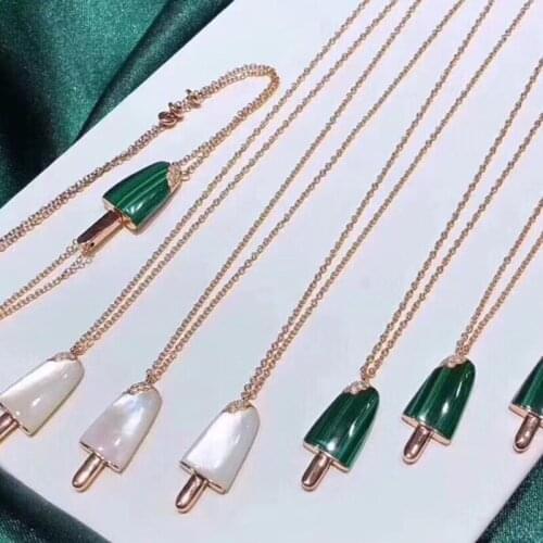 Brand 925 Sterling Silver Jewelry Ice Cream pendant For Women Mother Pearl Shell Popsicle Necklace rose gold Lollipop choker