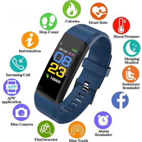 Casual Sports Bracelet Watch Women Men Color Screen ID115 Plus Waterproof Watch Heart Rate Blood Pressure Pedometer For Android