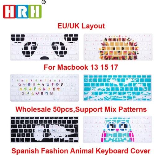 HRH Wholesale 50 Spanish ESP Animal Silicone Keyboard Cover Keypad Skin Protector for Macbook Air Pro Retina 13 15 17 EU Version