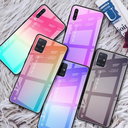 Tempered Glass Case For Samsung Galaxy A51 A50 A71 A70 A31 A21s A52 A40 A30 M51 M31 A91 Luxury Phone Cover Gradient BE YOURSELF