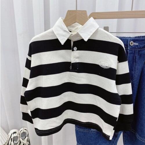 Spring Black and White Striped Long Sleeve Cotton Polo Shirt T-shirts for Girls for Boy for Children Polo for Kids Polo Baby
