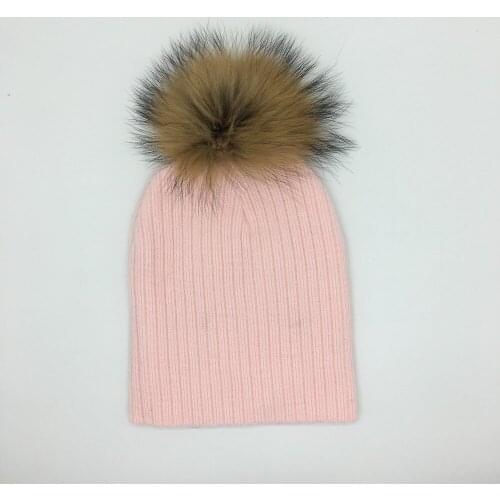 2019 Baby Hats Knitted Crochet Children Hats Toddler Kids Caps Artificial Faux Raccoon Fur Ball Girls Caps Baby Hat Accessory