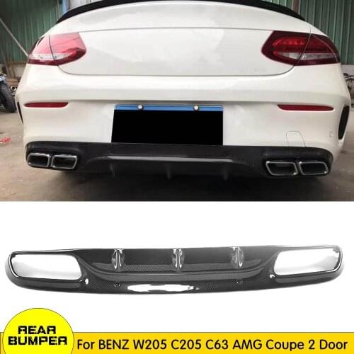 For C205 Carbon Fiber Rear Bumper Lip Spoiler Diffuser for Benz W205 Coupe 2 DOOR C200 C220 C350 C43 AMG 2015 - 2022