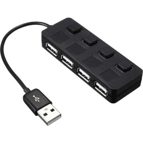 Hub, 4-Port USB2.0 Adapter, with Independent LED Power Switch, Portable Data Hub, Suitable for Windows XP/Vista/7/8/10