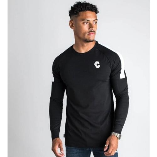 Cotton T-shirt Running Sports Shirts Men Gym Fitness Training Skinny Black tshirt Male Autumn Long sleeve Tee Tops Brand Clothes