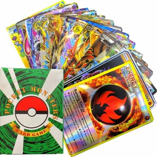 100pcs Pokemon Card Box Display Booster Pokémon English Version 20 GX 20 Mega 1 Energy 59 EX Shining Card Playing Game Kids Gift