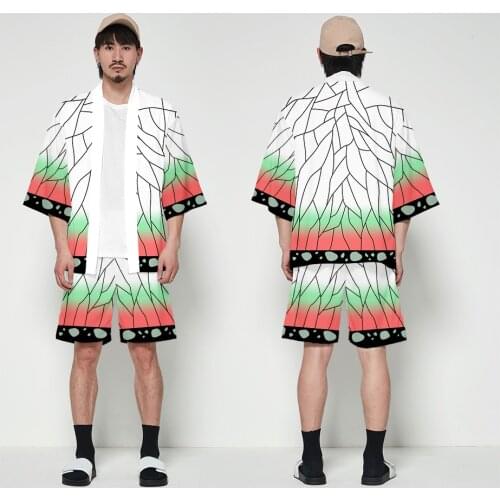 Ghost Blade Japanese Style 3D Cool Harajuku Seven-point Sleeve kimono Sun Protection Japanese kimono Demon Slayer Cartoon