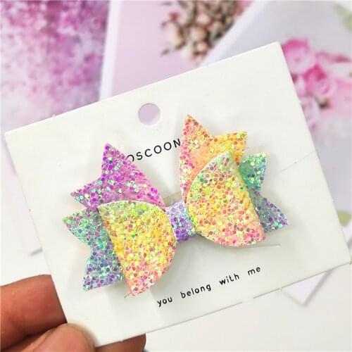 1PCS Lovely Color Leather Glitter 2.2 Inch Bow Elastic Hair Bands Hairpins Party Clips Barrettes Hair Accessories For Baby Girl