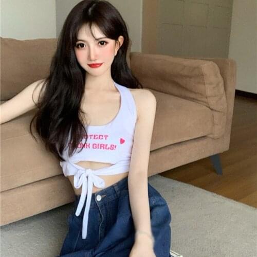 DAXIN Summer Women Bowknot Tank Tops Lace-up Short Ladies Sling Halter Neck Tanks Tops S-XL Female Crop Top Ladies Shirt