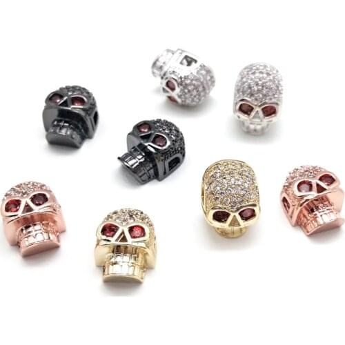 2pcs Mini Skull Copper Beads Micro Pave Cubic Zirconia Metal Beads for Jewelry Making fit DIY Bracelet Jewelry Findings