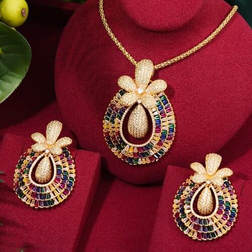 Missvikki High Quality 2PCS Big Waterdrop Pendant Earrings Necklace Jewelry Set Noble Luxury Super Bridal Wedding Accessories