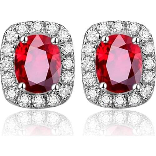 Trendy Silver Plated Geometric Shape Red Agates Stud Earrings for Women with Cubic Zirconia Jewelry