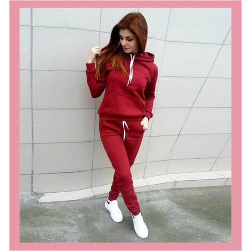 Fashion Tracksuits Winter Warm Plus Size Red Black Pocket Hooded Sweatshirt And Pants Sport Suit Xxxxl Jumpers Womens Clothes