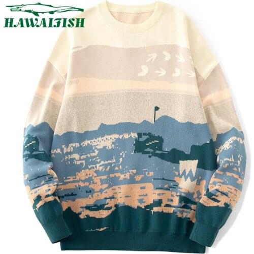 Mens Sweaters Hip Hop Men Streetwear Harajuku Sweater Japanese Style Retro Knitted Sweater 2021 Autumn Cotton Pullover