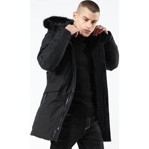 New Men long Fur collar jacket Parka Winter thick windproof warm hooded Casual coat Men Solid color cotton Windbreaker outerwear