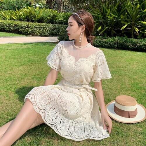 New Vintage Dresses For Woman Lace Embroidery Elegant Party Dress Bodycon Female High Waisted Luxury Mini Dress Woman Clothing