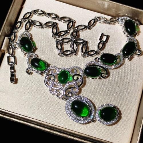 2021 Autumn Jewelry Luxury Trendy 925 Silver Nature Emerald Necklace for Women Charm Sweater Necklace Choker Mothers Day Gift
