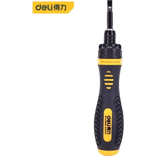 Deli Ratchet Double-Use Slotted/Phillips Screwdriver Removable Hand Tool Chrome Vanadium Steel Repair Tool Handle Screw Driver