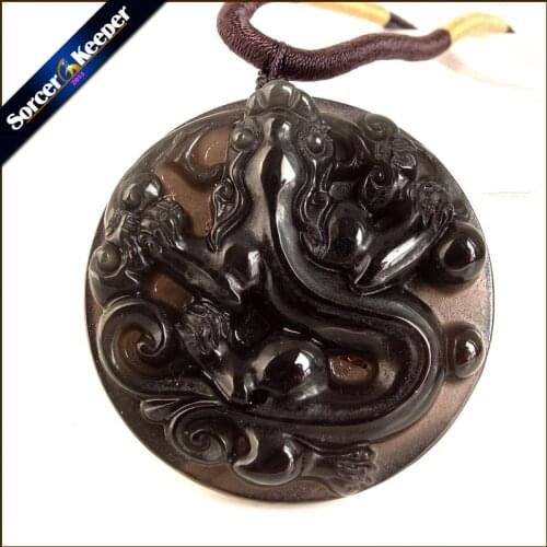 Genuine Natural Black Obsidian Dragon Gem Stone Crystal Round Bead Necklaces Pendant Fit Women Men Jewelry Making BS12