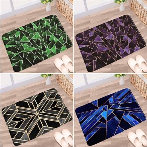 Anti-Slip Doormat Geometric Floor Carpet Marble Bathroom Mat Flannel Home Decor Bath Kitchen Rug Hallway Entrance Aisle Mat