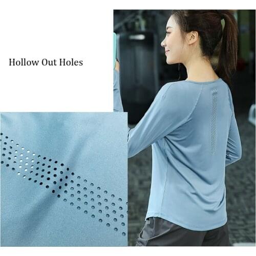 Plus Size S-4XL Sport Tops Gym Women Fitness T- Shirt Woman Long Sleeve Yoga Top Hollow Out Breathable Female Gym Top Sportwear