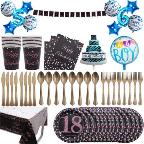 Happy 18th Birthday Disposable Tableware Set Plates Cups Napkins Kids Gifts Baby Shower Kids Birthday Decorations Party Supplies