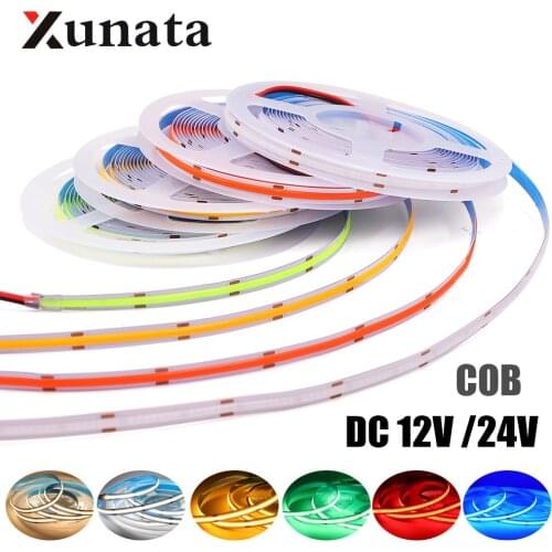 COB LED Strip Light DC12V 24V warm/natural white/red/blue/green High Density FOB Linear Ribbon Flex Tape Dimmable LED Light