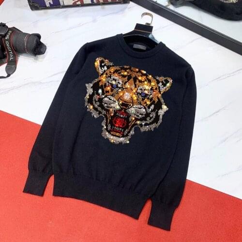 New Mens Sweater Winter Luxury Brand Casual Long-Sleeved Knitted Pullover o-Neck Rhinestone Slim Top