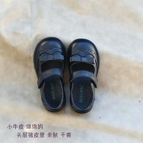Dolakids Girl Black Leather Shoes 2021 New Spring and Autumn Soft Sole Baby Single Shoes Children Performance School Bow Shoes
