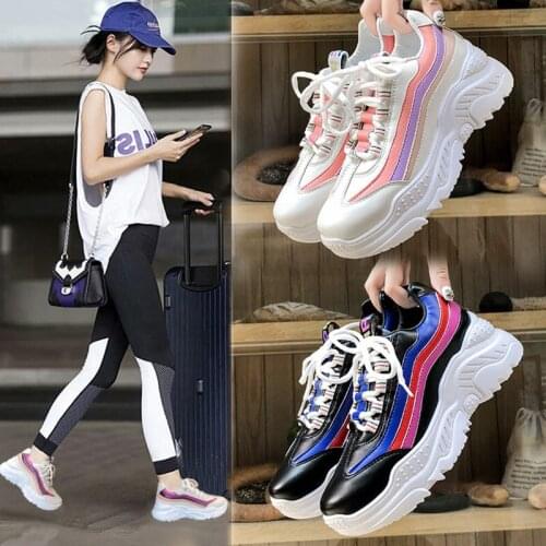 Height Increase Women Sneakers Fashion Leather Vamp Thick Sole Retro Old Shoes Sports Casual Gym Running Shoes Big Size 35-42