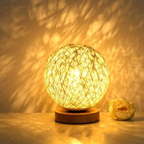 Knitted Lampshade Led Lamp Creative Bedroom Living Room Decoration Colourful Bind Threads Sepak Takraw Bedside Table Desk Lamp