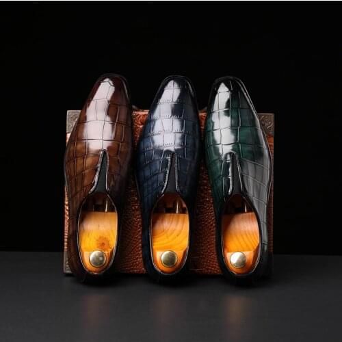 Yomior British Trend Casual Men Shoes Formal Dress Leather Shoes Business High Quality Loafers Crocodile Slip-On Oxfords Luxury