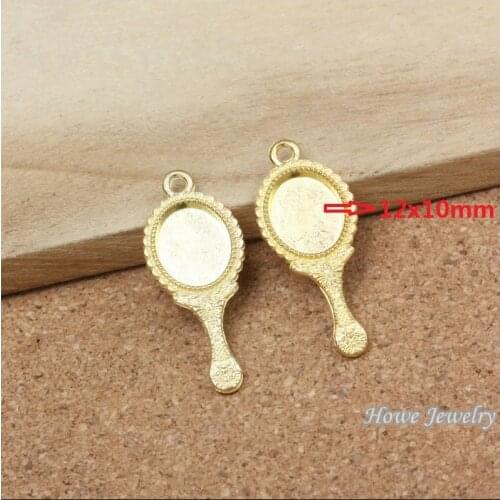 Wholesale 60 pcs Enamel Alloy Gold-color Jewelry Mirror Pendants charms for bracelet necklace DIY jewelry making